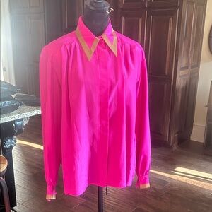 Vintage Union Made Lilli Ann Sz 10/12 Hot Pink Blouse with Tan Accents GVC